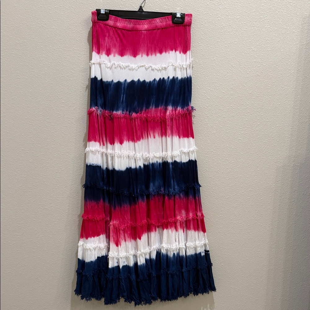 Cute Derek Heart maxi skirt, blue, pink, white tie dye, size small